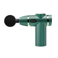 Green massage gun with black head on a white background