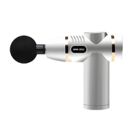 Massage gun with black head and silver body on a white background